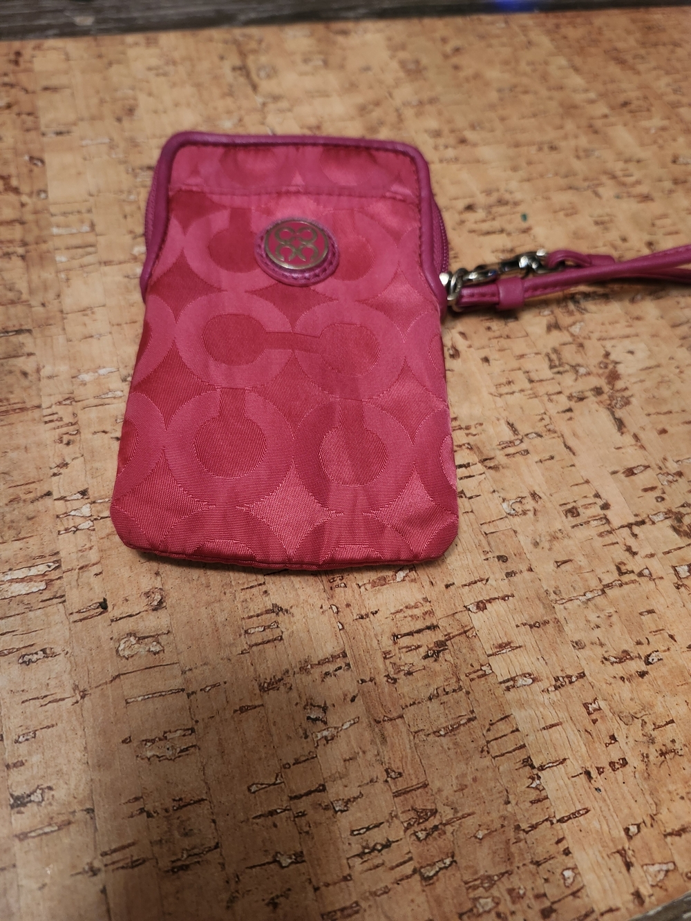 Coach Pink Signature Wristlet Card & Key Holder
